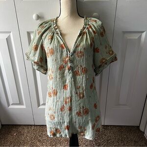 Wonderly Green Ruffled Floral Buttoned Blouse Size 1X